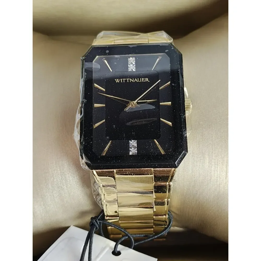 NWT Wittnauer $575 WN3092 Store Display 9.7/10 Men's Omni Black Dial Gold Quartz